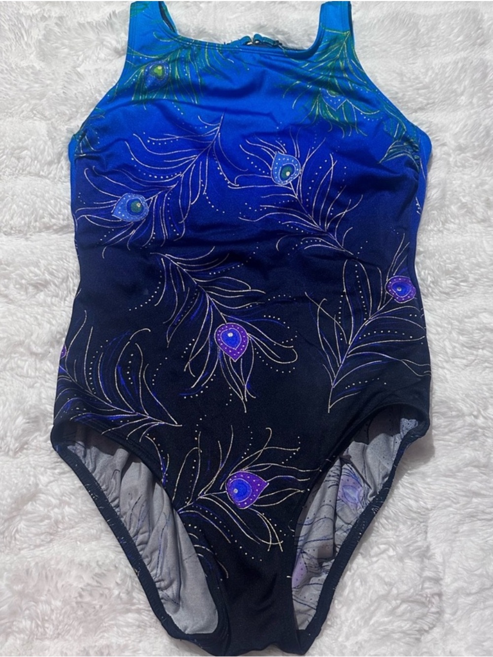 croft & barrow Blue and Black Peacock-Print One-Piece Swimsuit
